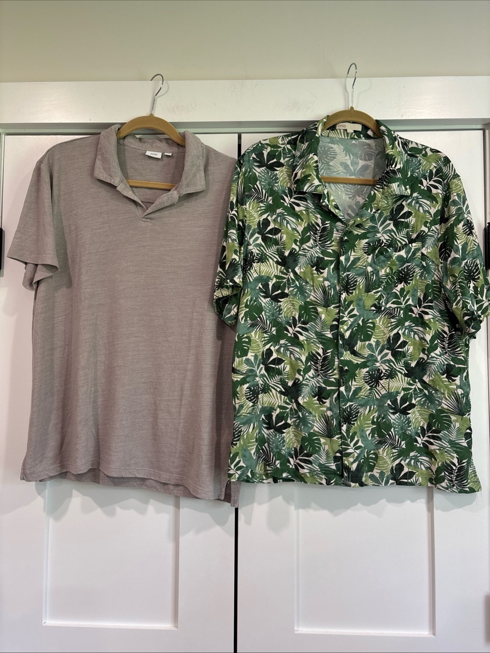 Lot Of 2 Mens Onia Shirts Size Large Palms Camp Shirt Johnnie Collar Polo